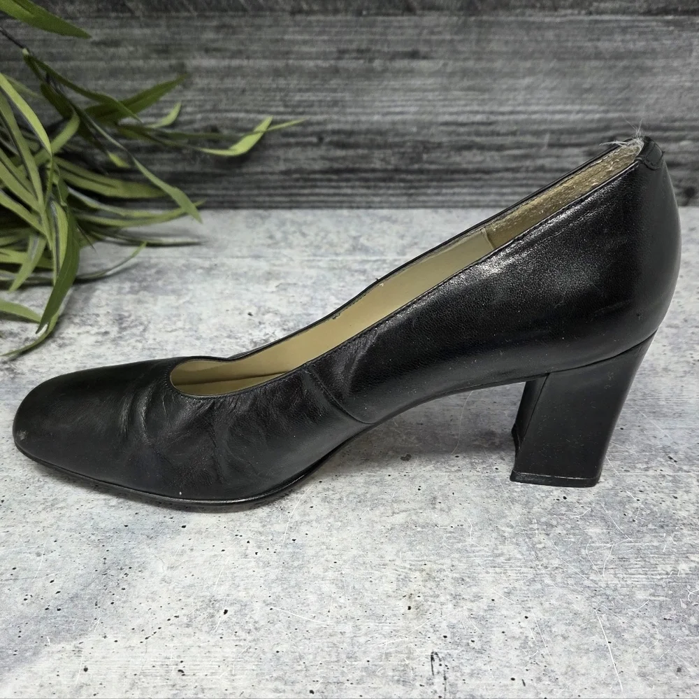 Vintage 90s Black Classic Block Heel Dress Shoes Pumps Size 9.5 Timeless